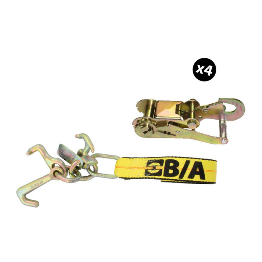 B/A Products Co. 2" x 8' Mini J, R, & T Hook Ratchet Tie-Down Kit (Set of 4)