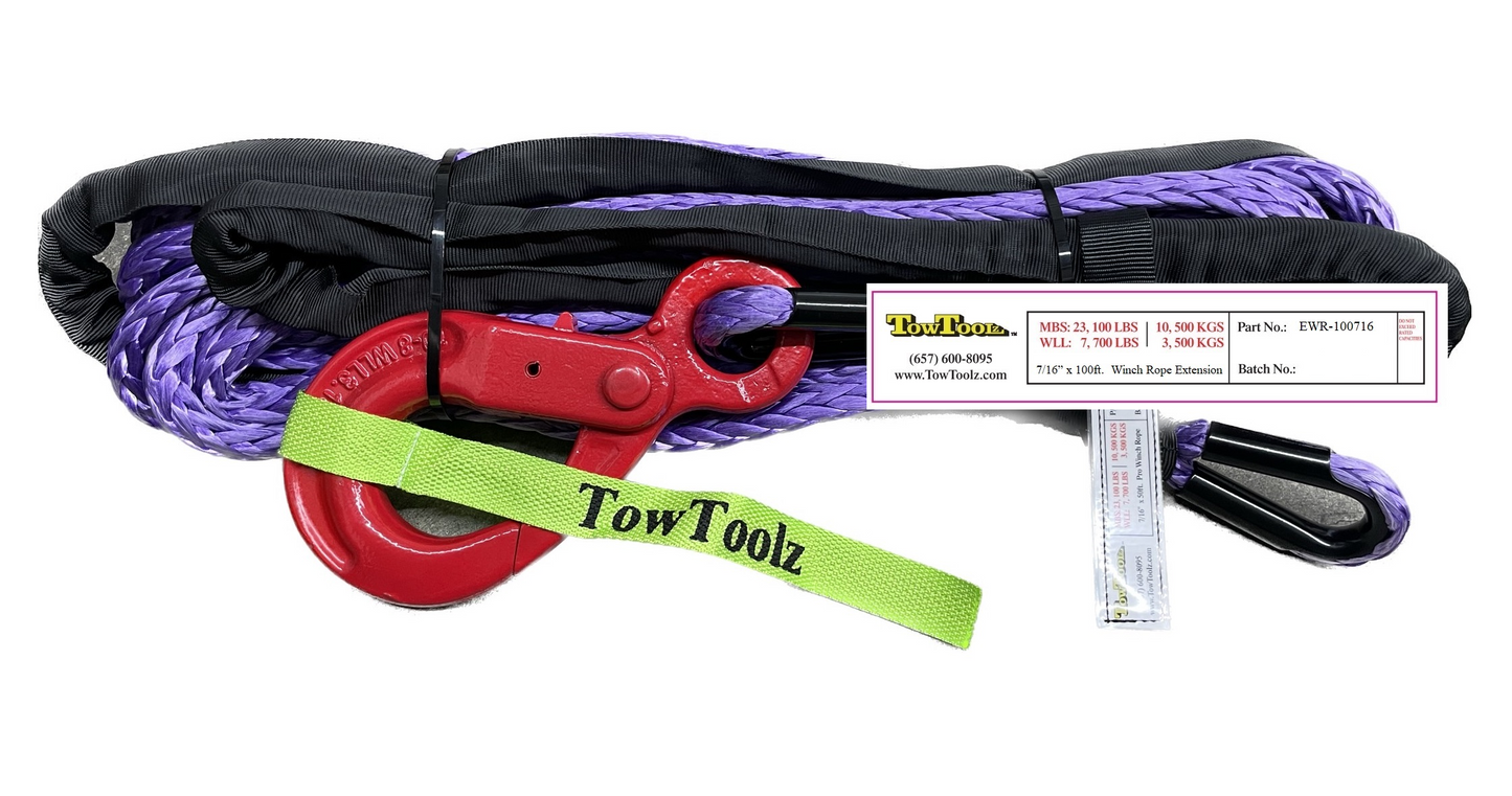 7/16" x 100 ft PRO Winch Rope Extension with 23,100 lbs. Breaking Strength
