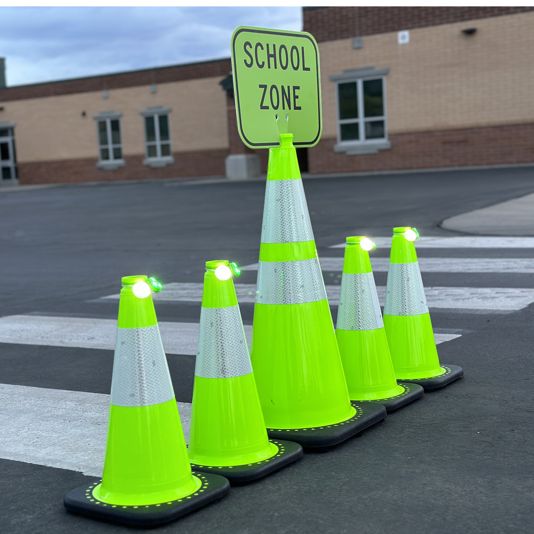 Traffic Wide-Body Lime Cone with 6" & 4" Reflective Collars and Black Base