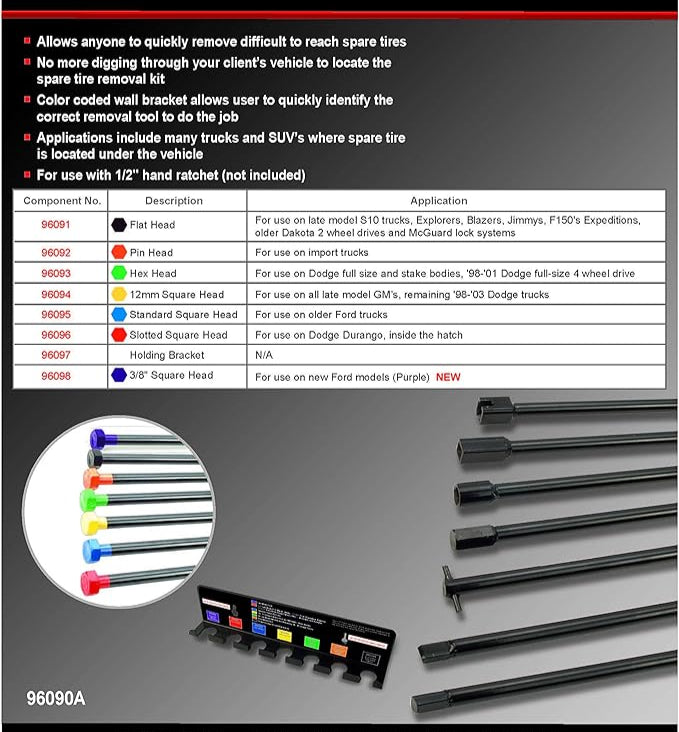 Universal 7-Piece Removal Spare Tire Tool Set