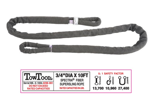 TowToolz 3/4" x 10 ft Spectra® Fiber Supersling Rope