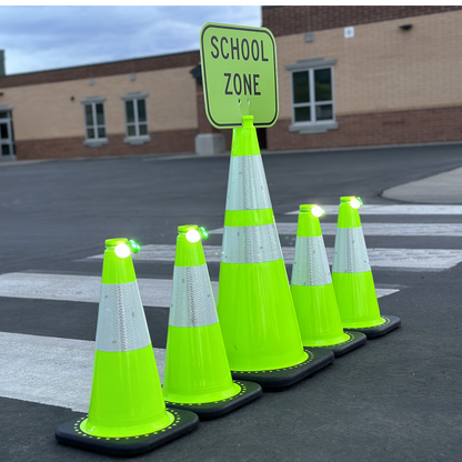 Traffic Wide-Body Lime Cone with 6" & 4" Reflective Collars and Black Base